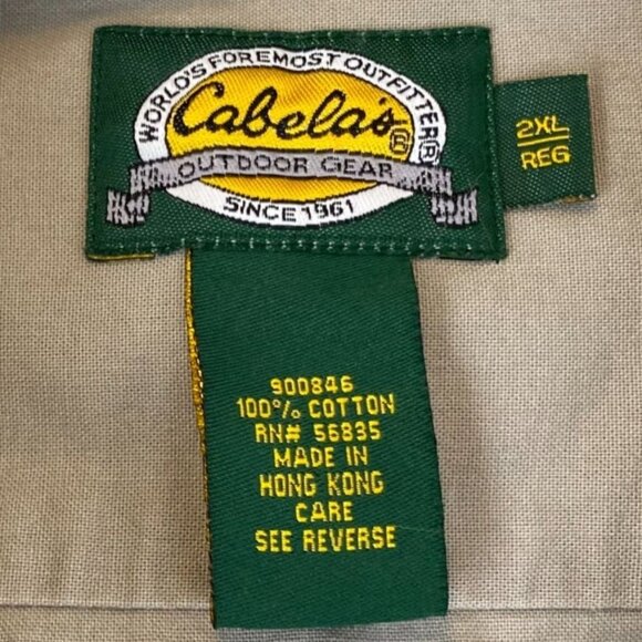 Cabelas Mens Shirt 2XL Beige Cotton Long Sleeve Button-Up - Picture 2 of 7